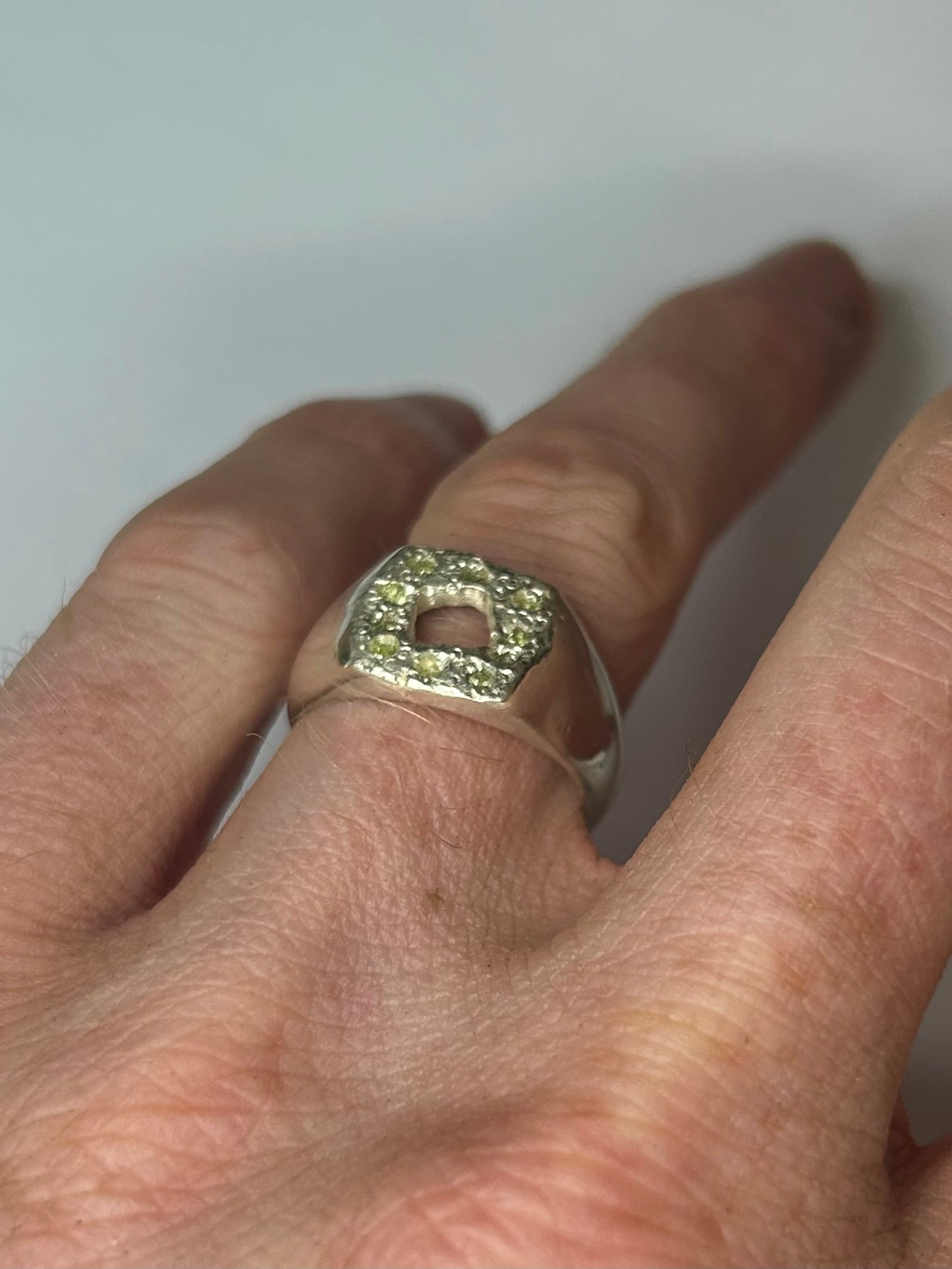 Peridot Square Embedded Gemstone Signet