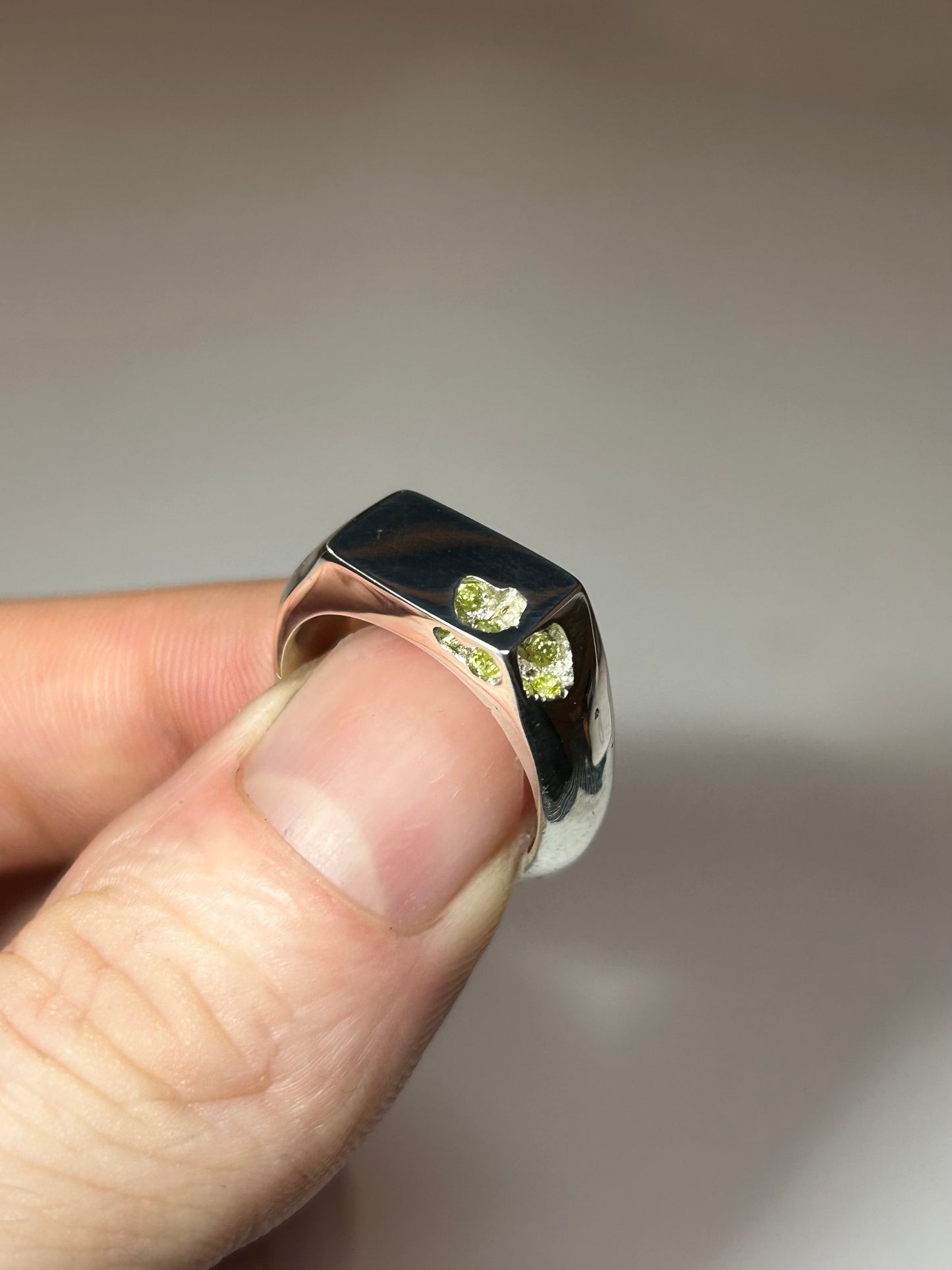 Signet Peridot Embedded Ring