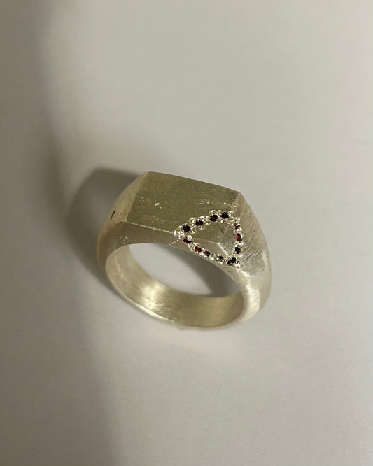 Corner Rough Garnet Rectangle Signet